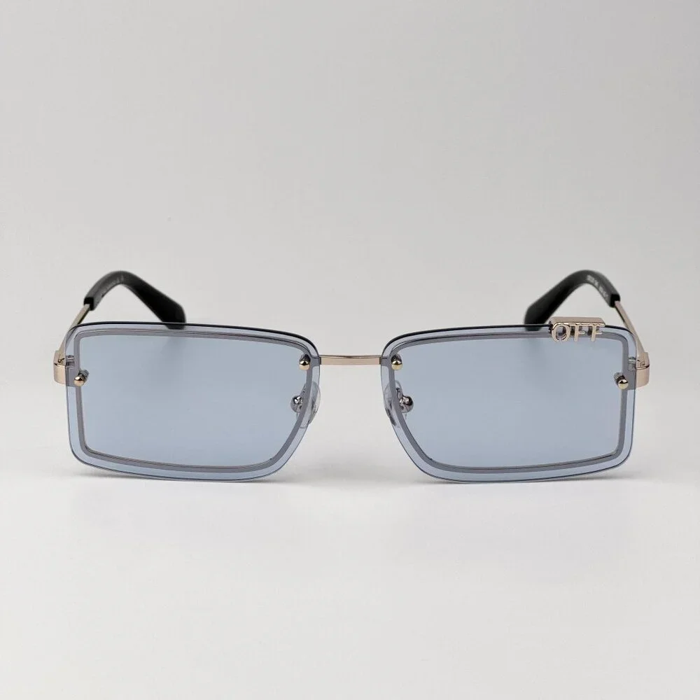Off-White TAMPA Men Sunglasses Gold Blue Rectangular Frame | Model OERI13N 7640